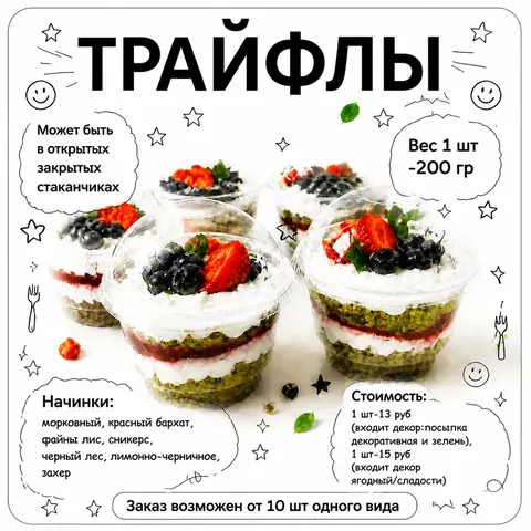 Трайфлы 200 г: начинки и стоимость